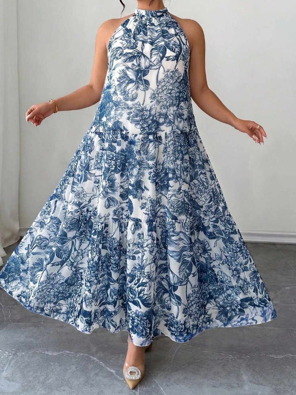 Baby Blue Boho Women's Sleeveless Plus Size Beach Maxi Dress - Picture 3 of 7